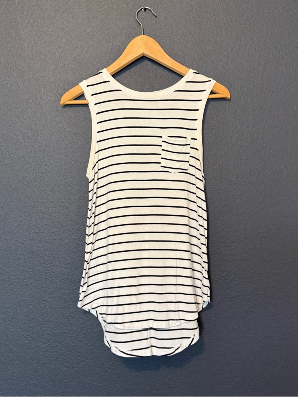 Merona White and Black Striped Tank with Chest Pocket